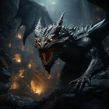  A Tiny Ferocious Dragon Flying In A Vast Dark Cave
