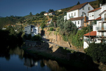 Canvas Print - A river and village in the foothills of the Serra da Estrela, Portugal.