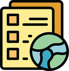 Sticker - Global manager icon outline vector. Business team. Report project color flat