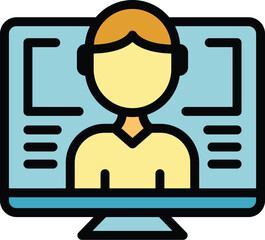Poster - Online monitor icon outline vector. Bank management. Personal credit color flat