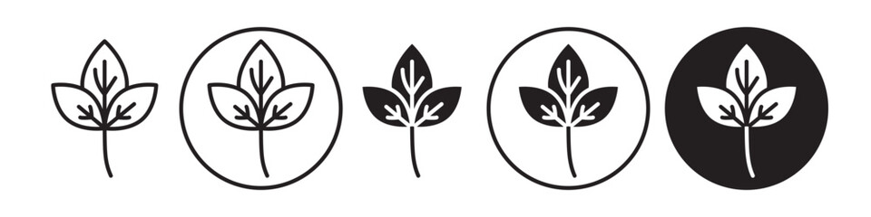 Poster - Basil icon. Natural aroma spice use in food to seasoning symbol. Basil tree or plant branch with leaves. Vector set of organic herb or spice with leaf. Flat outline of herbal basil logo