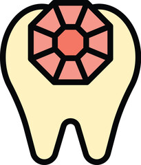 Sticker - Gemstone icon outline vector. Tooth gem. Dentist care color flat