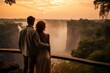 © Anne Schaum - Romantic couple in their 30s at the Victoria Falls Zambia/Zimbabwe Border in sunset