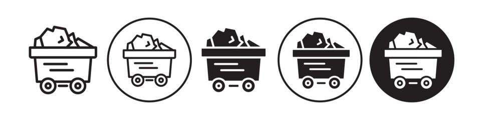 Fototapete - Coal icon. Industrial charcoal or fossil fuel mining symbol. Trolley with natural metal to produce electricity power generation vector set. Flat outline of Mine wagon raw material rock stone piece. 