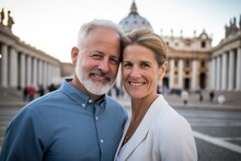 Couple In Their 40s At The St. Peter Basilica In Vatican City