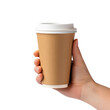 Hand holding a Blank cup of coffee for mockup on transparent background Remove png, Clipping Path