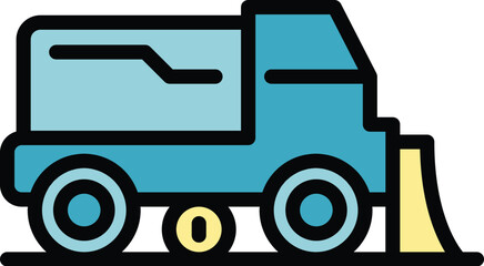 Sticker - Waste sweeper icon outline vector. Road truck. Cleaner machine color flat