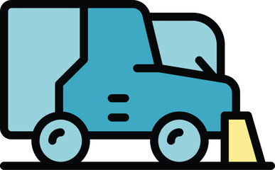 Sticker - Removal dust icon outline vector. Street truck. Machine waste color flat
