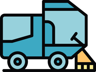 Poster - liquid clean truck icon outline vector. street cleaning. machine dust color flat