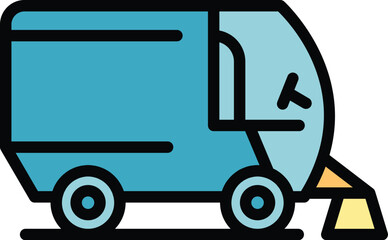 Poster - sweeper truck icon outline vector. street cleaning. machine vehicle color flat