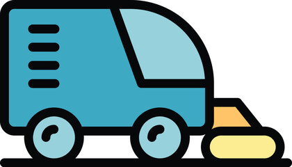 Sticker - Sweeper machine icon outline vector. Road truck. Street cleaner color flat