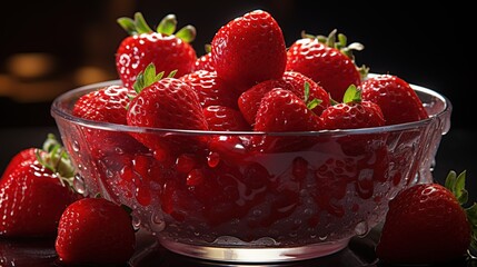 Wall Mural - Freshly-picked flat of red ripe strawberries