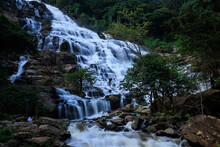  Landscape Wide Angle Shot, Mea Ya Waterfall In The Rain Season At Doi Inthanon National Park, North Of Chiang Mai Province, Thailand