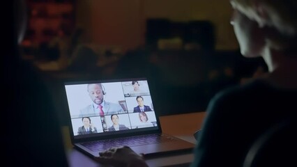 Poster - Young Caucasian woman talking with video calling.