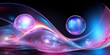 Pearly abstraction of two glossy spheres in wave form with neon light. AI Generation 