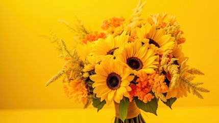 Wall Mural - flowers in a vase on a yellow background with space for text to add your own name or message photo by person