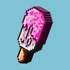 Poster - Isometric Asset from Pixel art square 3d of white ice cream for  items asset. 3D ice cream on pixelated style. 8bits perfect for game asset or design asset element for your game design.3d pixel