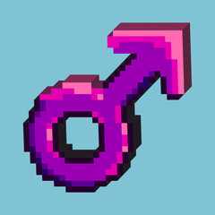 Poster - Isometric Asset from Pixel art square 3d of male sign for  items asset. 3D male sign on pixelated style. 8bits perfect for game asset or design asset element for your game design.3d pixel