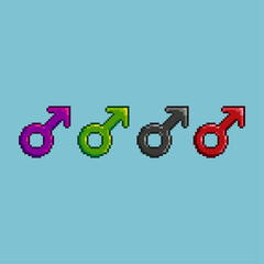 Poster - Pixel art sets of male sign with variation color items asset. purple,green,black,and red male sign on pixelated style.8bits perfect for game asset or design asset element for your game design asset.