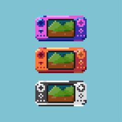 Poster - Pixel art sets of console game with variation color items asset. playing game portable tools on pixelated style.8bits perfect for game asset or design asset element for your game design asset.