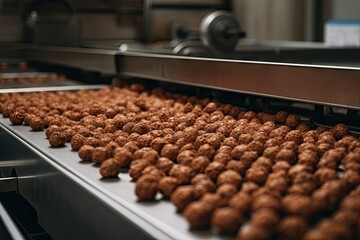 Wall Mural - some chocolates being made on a convey in a factory, as seen from the top down to the bottom