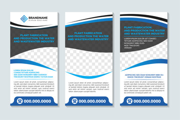 Poster - Water and wastewater industry roll up banner design. Vector layout of cover mockups design templates for brochure, book design, brochure cover. space for photo collage. modern wave style. blue colors.