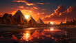 View of the Pyramids of Giza in Cairo with sunset