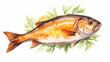hand drawn cartoon delicious grilled fish illustration
