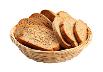 Wall Mural - Slices of bread in a basket isolated on transparent background