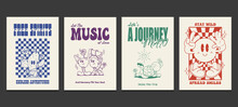 Groovy 70s Posters Or T-shirt Graphics Printed With A Retro Cartoon Character, Vector Illustration