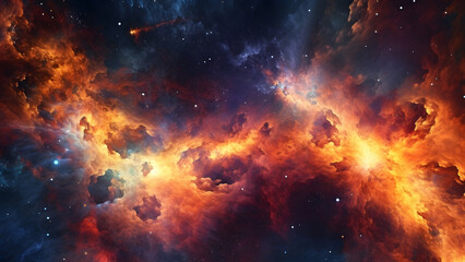 Wall Mural - an image of colorful space orange hot gas clouds nebula. neural network generated in may 2023. not b
