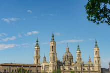 08/27/2023 Zaragoza,spain Basilica Of Our Lady Of The Pillar Of Zaragoza Blue Sky With Clouds