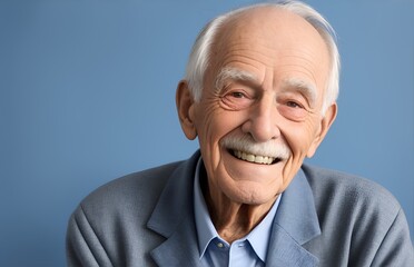 The Wisdom of Time: A portrait of an elderly man radiating joy and contentment, his warm smile reflecting a life well-lived. 