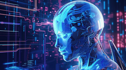 Humanoid robot woman network connection. Abstract head graph of a person with of artificial intelligence and machine learning