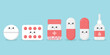 © Lysenko.A - Cute character pills icon in flat style. Happy tablet vector illustration on isolated background. Medical drug sign business concept.
