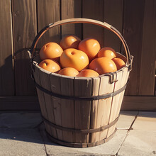 木製の桶とおいしそうな果物