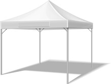 White Tent Mockup. Realistic Event Advertising Sunshade