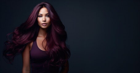 Portrait of a beautiful woman with long purple hair