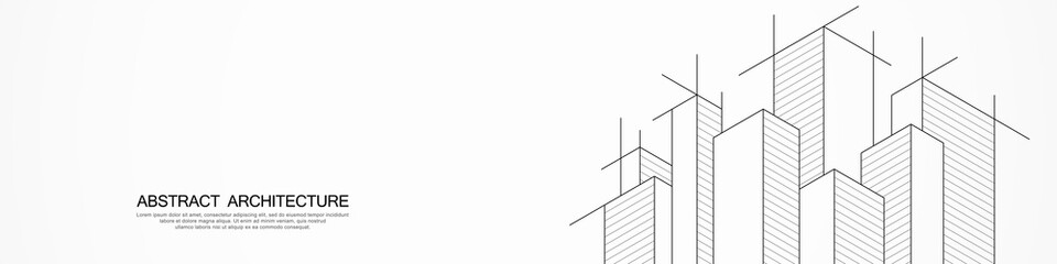 Wall Mural - panoramic view of architectural drawing with building construction for banner or website header temp