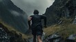 Model running on a rugged mountain trail, showcasing endurance and strength