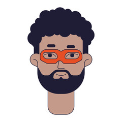 Poster - handsome african american man in mask flat line color vector character head. editable cartoon avatar