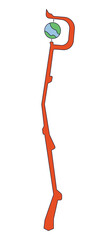 Poster - magic wizard staff flat line color isolated vector object. wooden stick with globe. editable clip ar