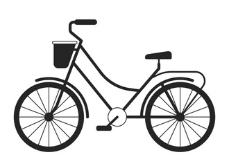 Wall Mural - Bicycle with basket flat monochrome isolated vector object. Single track vehicle. Transport. Editable black and white line art drawing. Simple outline spot illustration for web graphic design