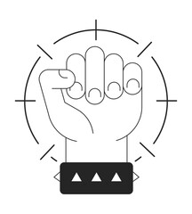 Poster - clenching hand flat monochrome isolated vector object. showing power. raising hand. editable black a