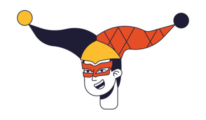 Poster - happy jocker smiling flat line color vector character head. carnaval hat with balls. editable cartoo