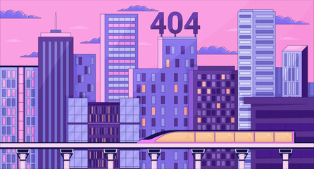 Poster - bullet train night skyscrapers error 404 flash message. twilight railway. website landing page ui de