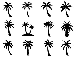 Wall Mural - Collection of Black Coconut trees Icon. Can be used to illustrate any nature or healthy lifestyle topic.