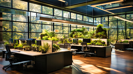Wall Mural - Open office area with collaborative workstations and plants