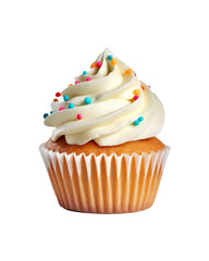 Wall Mural - Cupcake with cream and sprinkles on transparent background