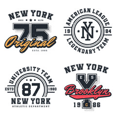 Wall Mural - New York, Brooklyn t-shirt design collection. T-shirt print design in American college style. Athletic typography for tee shirt print in university and college style. Vector